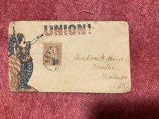 Civil War Era Northern Patriotic Envelope With Canceled Three Cents Stamp picture
