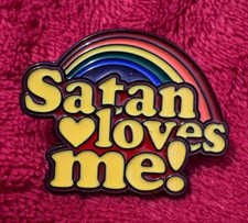 SATAN LOVES ME enamel pin - devil funny rainbow  -  picture
