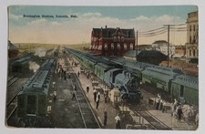 1917 Burlington Station Lincoln NE Train Depot Steam Locomotive Postcard picture