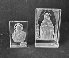 Bohemia Crystal Art Glass Virgin Merry & Jesus Religious Paperweight Lot picture