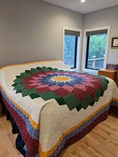 New Amish Handmade Giant Dahlia King Quilt – Hand Quilted picture