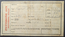 Vintage Pettibone Gin Texas Cotton Bale Receipt Ticket Bell County c1920s picture