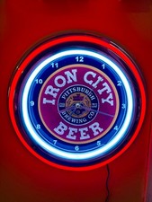 Iron City Pittsburgh Beer Bar Man Cave Red Neon Style LED Clock Sign picture