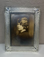 Vintage 1920s Flapper Portrait Photo in Heavy Crystal Glass Frame 5x7 Lattice picture