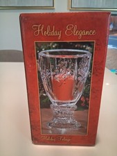 Vtg St George Holiday Elegance Crystal Hurricane Votive Candle Holder Foliage... picture
