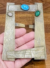 Small Vintage Modernist Brutalist Alpaca Frame w Turquoise, Malachite, Moonstone picture