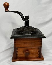 Vintage Woodcroftery Coffee Grinder Wooden Box Dovetail Hand Crank Cast Iron  picture
