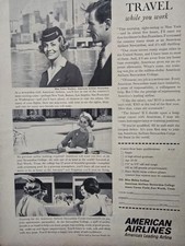1961 American Leading Airlines stewardess travel while you work vintage Ad picture