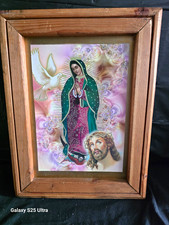 Vintage 3D Lenticular Our Lady of Guadalupe Jesus Framed Art 22x17 Wall Icon 5lb picture