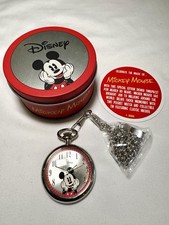 NOS Disney Mickey Mouse Collectible Pocket Watch Original Tin/Package UNTESTED picture