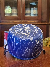 Antique COBALT Blue & White SWIRL Graniteware Double-Handled KETTLE Enamelware picture