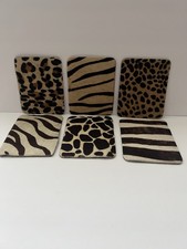 Vintage Henri Bendel Animal Print Coasters 6 original Clear Retail Box-felt back picture