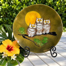 Margaret Ratcliff Enamel on Copper Owl Plate 11.25