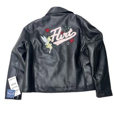 Disney Tinkerbell Flirt Faux Leather Jacket Women 2X Black Embroidered NWT- READ picture