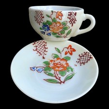 Vintage Miniature Lusterware Child Teacup Saucer Floral 1950's Japan  picture