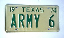 1974 Texas Vanity License Plate ARMY 6 Embossed Vintage picture