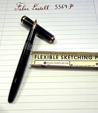 Faber-Castell Vintage 5564-F Black Fountain Pen Gold Trim Fine Gold Nib Brown picture