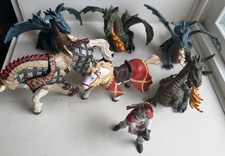 1998 Papo Medieval Knights Crusader + Horse + Dragon Figure LOT PVC VINTAGE picture
