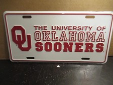 Oklahoma Sooners University NCAA College Metal White License Plate Free USA Ship picture