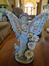 Lladró Porcelain Fairy Figurine Butterfly Wings & Flowers on Wood Base picture