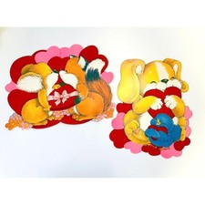 2 Vtg Valentine's Day die cuts- set of 2 Double sided thick Paper Die Cuts picture