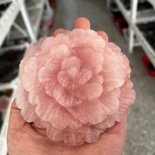 1PC Natural Pink rose Quartz Carved Peony Flower Skull Crystal Reiki gift picture