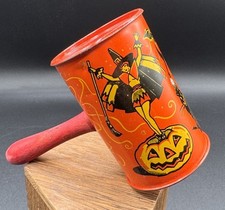 Vintage Kirchhof Tin Litho Pin Up Witch Black Cat Halloween Noisemaker Rattle picture