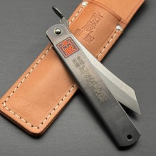Black Ichizo 210mm Higonokami Pocket Knife Japan Steel Leather Case Miki New picture