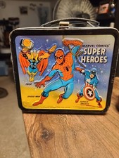1976 Vintage Metal Lunchbox  Marvel Comic's Super Heroes With Thermos Bottle🔥 picture