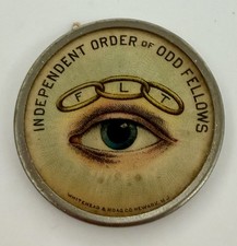 Old Independent ORDER of ODD FELLOWS Medal Badge for Ribbon Celluloid EYE ~ IOOF picture