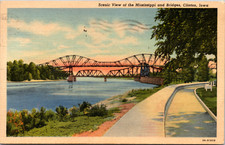 Scenis View Of The Mississippi River & Bridge, Clinton, Iowa, Vintage Psotcard picture