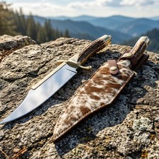 Premium Hand Forged J2 Steel Hunting Rare Bowie Knife Stag Antler Handle Knife picture