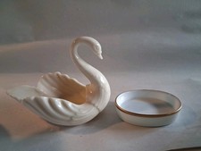 Vintage Swan Lenox Mini Porcelain Trinket Dish Holder and Lenox Mini Dish picture