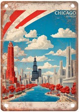 Vintage Chicago illinois United States Retro Look Travel Poster Metal Sign T3630 picture