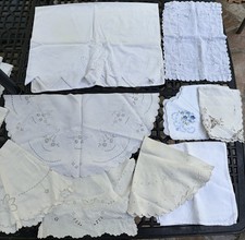 Estate Lot Vintage Linen Table Linens Napkins Embroidered Craft Cutter picture