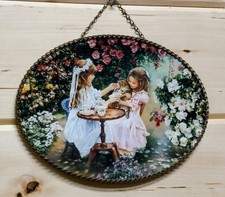 Vintage Sandra Kuck Framed Flue Cover Wall Picture. English Garden Tea #F AZ#3 picture