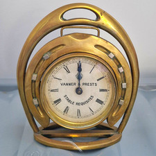 Antique 1920s Vanner & Prests Horseshoe Stirrup Brass Clock Needs Key & Service picture