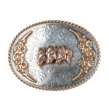 Vintage Sterling silver Diablo Big hand engraved horse heads trophy belt buckle picture