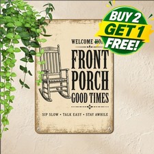 Custom Porch Welcome Metal Sign Personalized Sit Long Plaque Tin Wall Decor picture