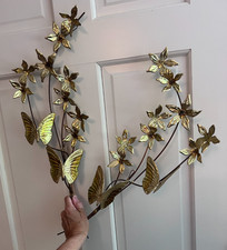 Vintage 1980s HOMECO Brass Butterfly Floral Wall Decor Set of 2 Home Interior picture