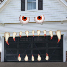 Halloween Monster Face Decorations Outdoor, Large Eyes Fangs Halloween Garage Do picture