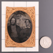 Antique CDV 9th Plate Tintype Photograph of a Civil War Era Man & Woman #1244 picture
