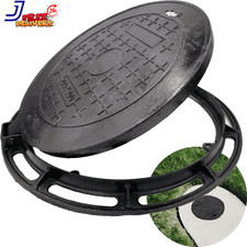 20” Cast Iron Manhole Cover and Frame Black Septic Tank Lid with Base Round Se picture