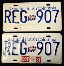 Vintage British Columbia License Plate Pair - REG 907 Passenger Car picture
