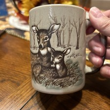 Vintage Otagiri Embossed Mug, Made in Japan Mother Deer Fawn Forest EUC picture