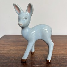Vintage Ceramic Standing Fawn, Doe, Deer Figurine, Light Blue Hand-painted picture