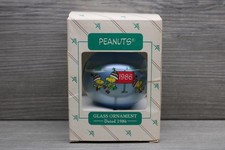 Vintage 1986 Hallmark Peanuts Glass Ornament Snoopy Woodstock Dated QX276-6 Box picture