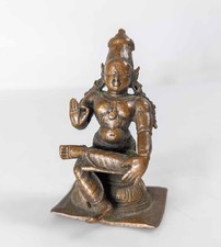Antique 19th C. South Indian Bronze Hindu Deity Figure Goddess Seated Parvati picture