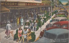 Green Benches St Petersburg Florida FL McCrory Store Cars Linen 1949 Postcard picture