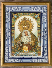 ~VNTG FRAMED SPANISH CERAMIC TILE MURAL ESPERANZA DE TRIANA SEVILLE  17 1/8